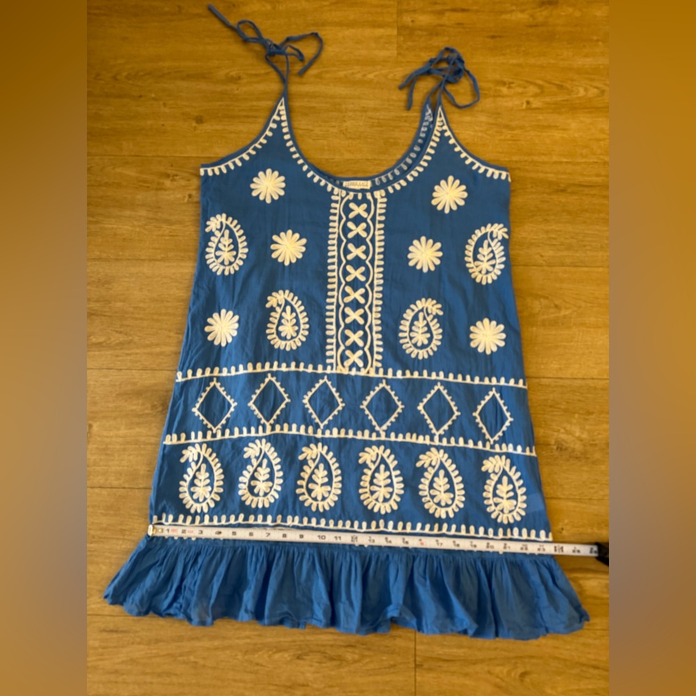 Women's Blue Embroidered Tie-Shoulder Swim Coverup - Picture 6 of 7